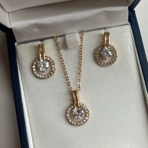 Sevda Crystal Gold-Plated Necklace and Earrings